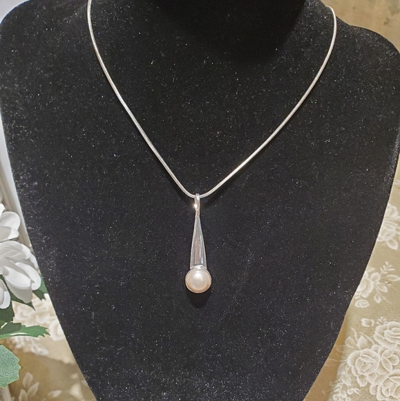 Genuine pearl Solid .925 STERLING SILVER Pendant ON 925 chain - Picture 2 of 5
